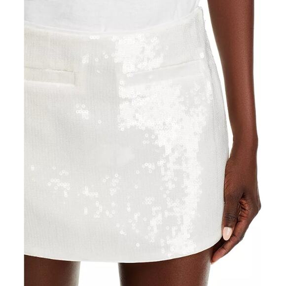 THEORY WOMENS SIZE 0 SLICE POCKET MID RISE MINI WHITE FLUID SEQUINS NEW - Picture 3 of 15